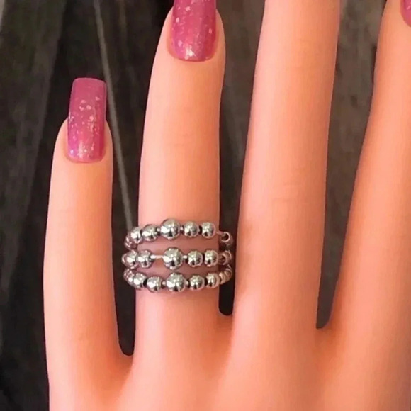 Stainless Steel Ball Bead Fidget Free-Size Open Back Ring NWT - Picture 2 of 4